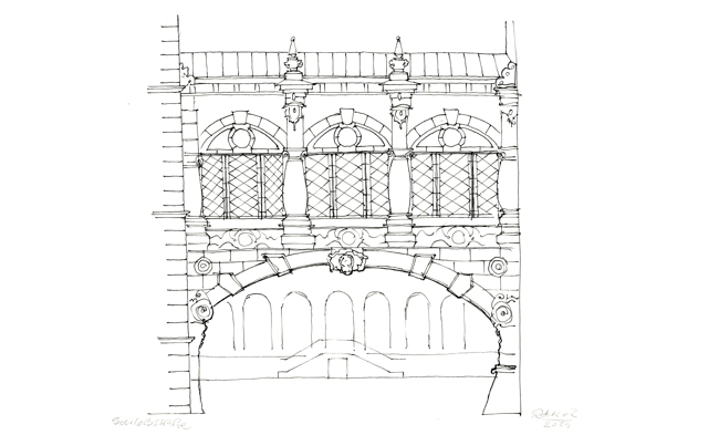 Federzeichnung des Schloss-Tores mit Blick auf den Dresdner Zwinger