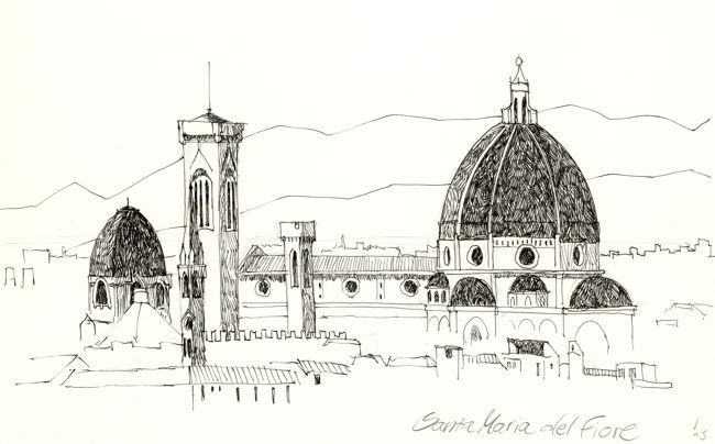 Zeichnung der Stadt Florenz mit Blick auf die Kadetrale santa maria del fiore